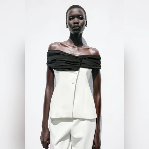 ZARA 2 PIECES CONTRAST BUSTIER TOP WITH PIECE COMBINATION WAIST PANTS SIZE S - Picture 6 of 16